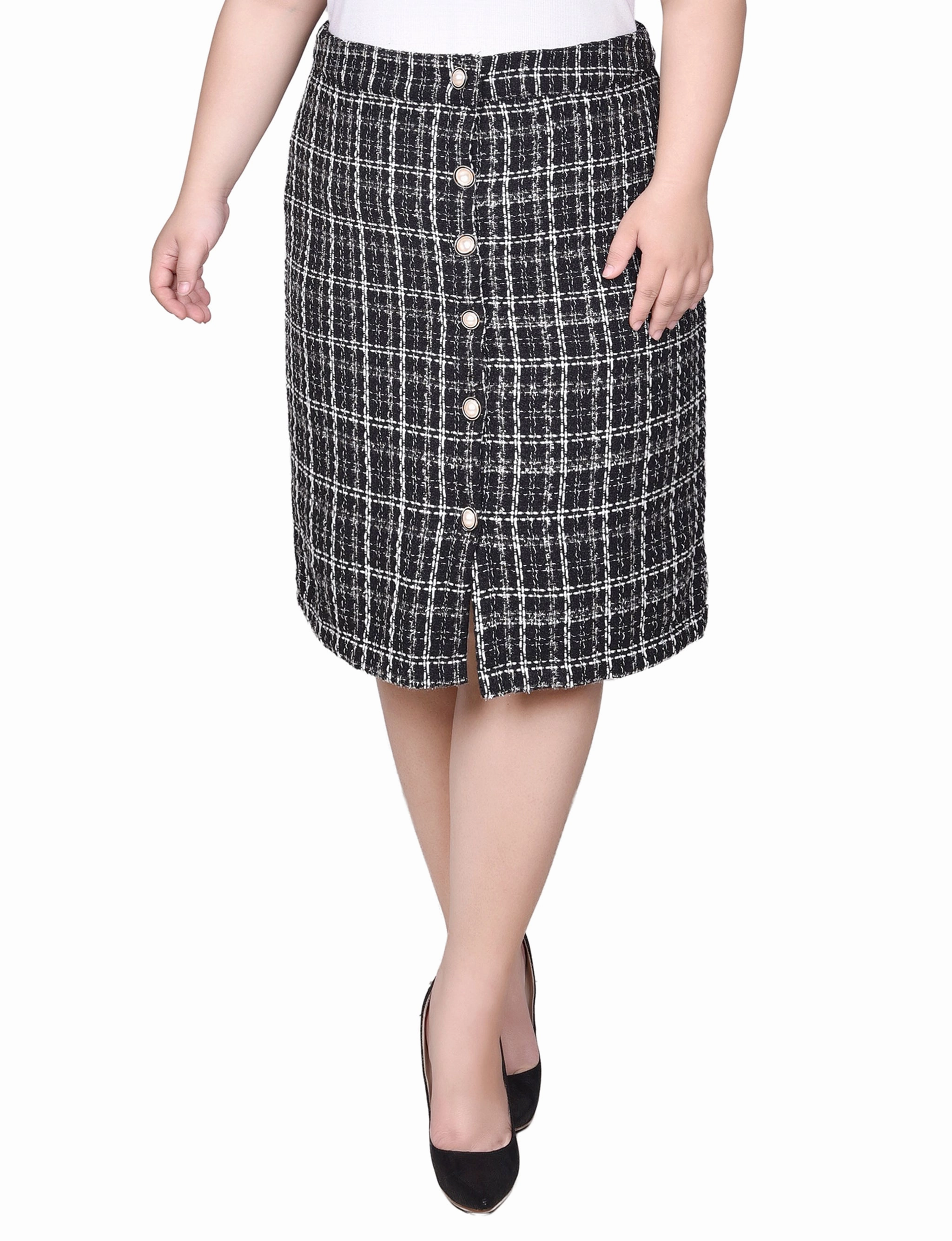 Slim Form Comfort Layer Plus Size Knee Length Slim Tweed Knit Skirt