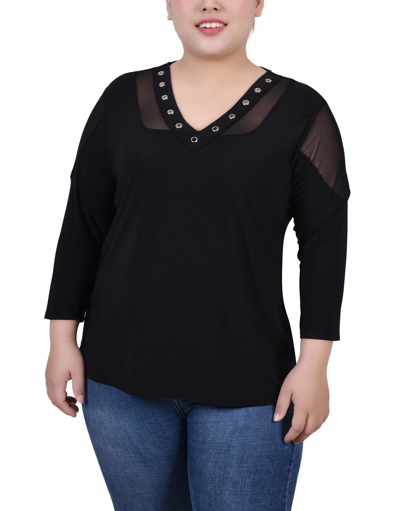 Plus Size Long Sleeve Top With Mesh Insets Fresh Palette Fashionable event gown