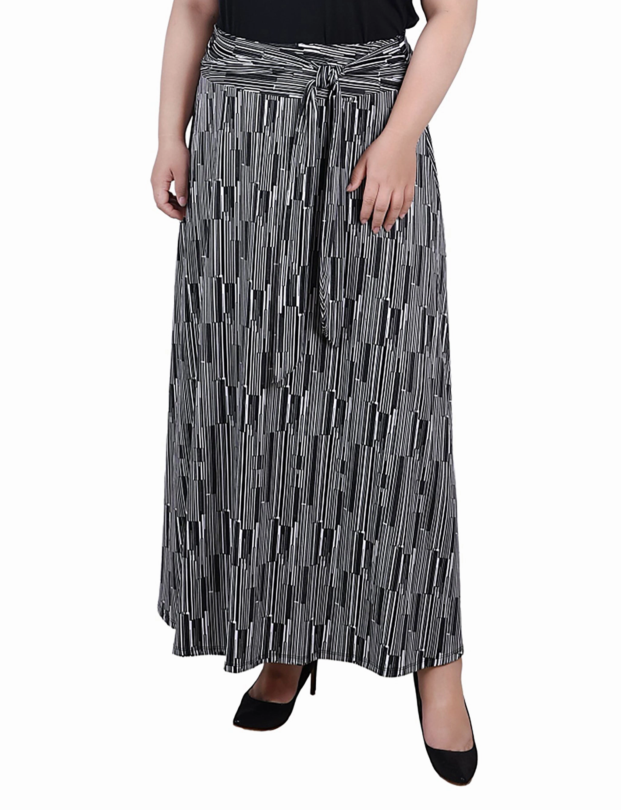 Plus Size Maxi Skirt With Sash Waist Tie Layered-Sleeve