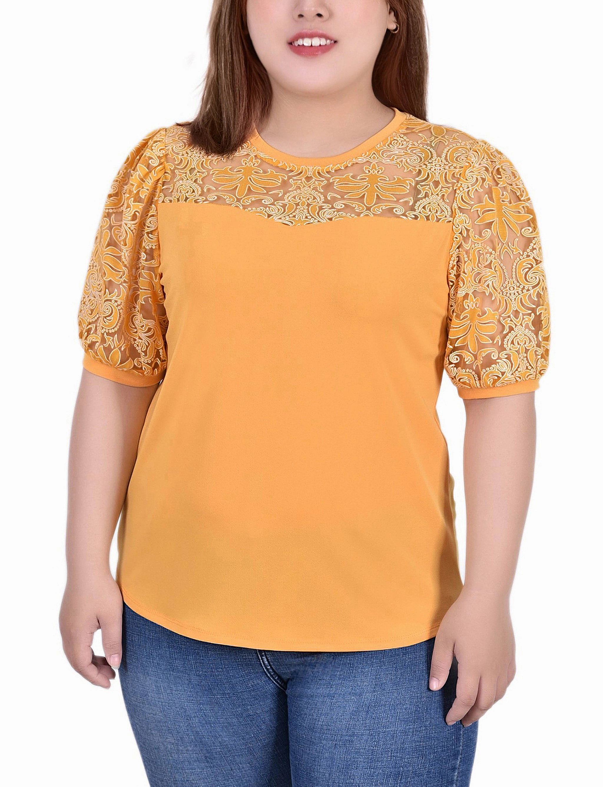 Plus Size Puff Lace-Sleeve Top Free Shape Summer Ease