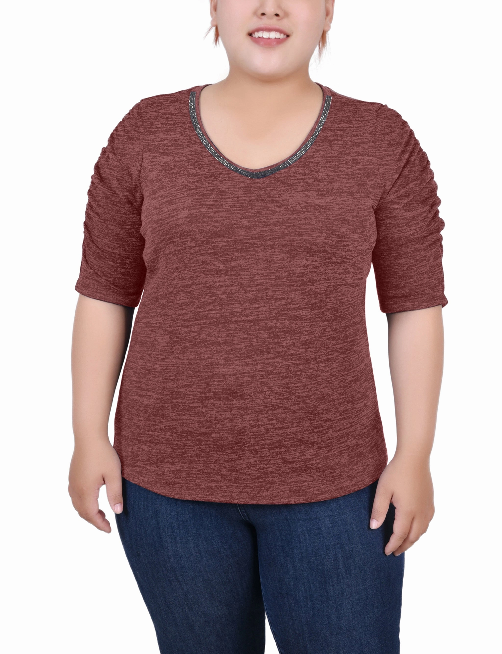Fit Focused Fit Easy Plus Size Rouched Sleeve Top