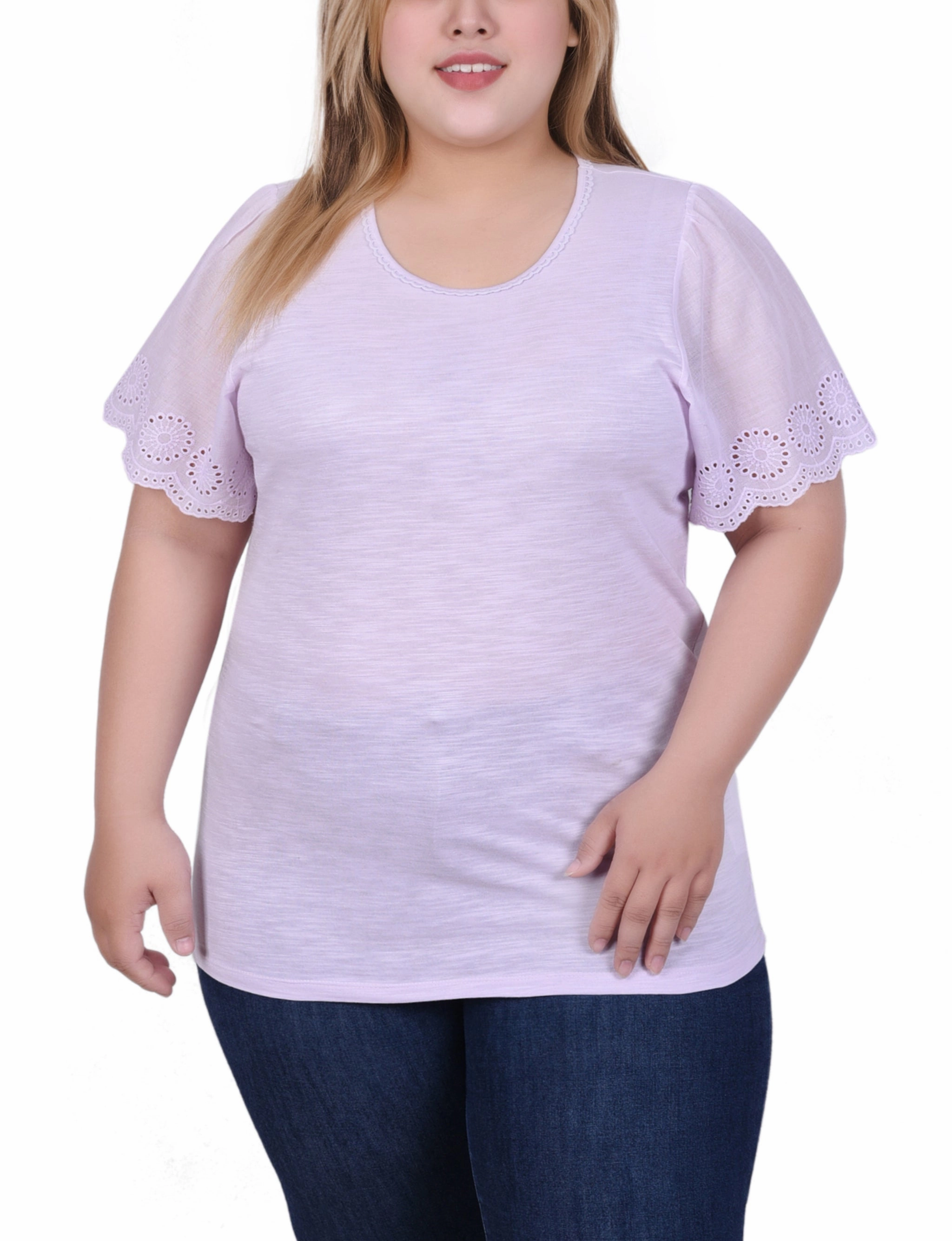 Plus Size Short Flutter Eyelet Sleeve Top Happy Scent