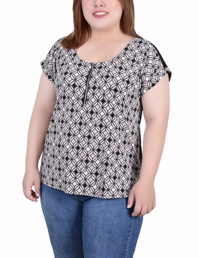 Romantic Soft Plus Size Short Sleeve 1/2 Zip Knit Top