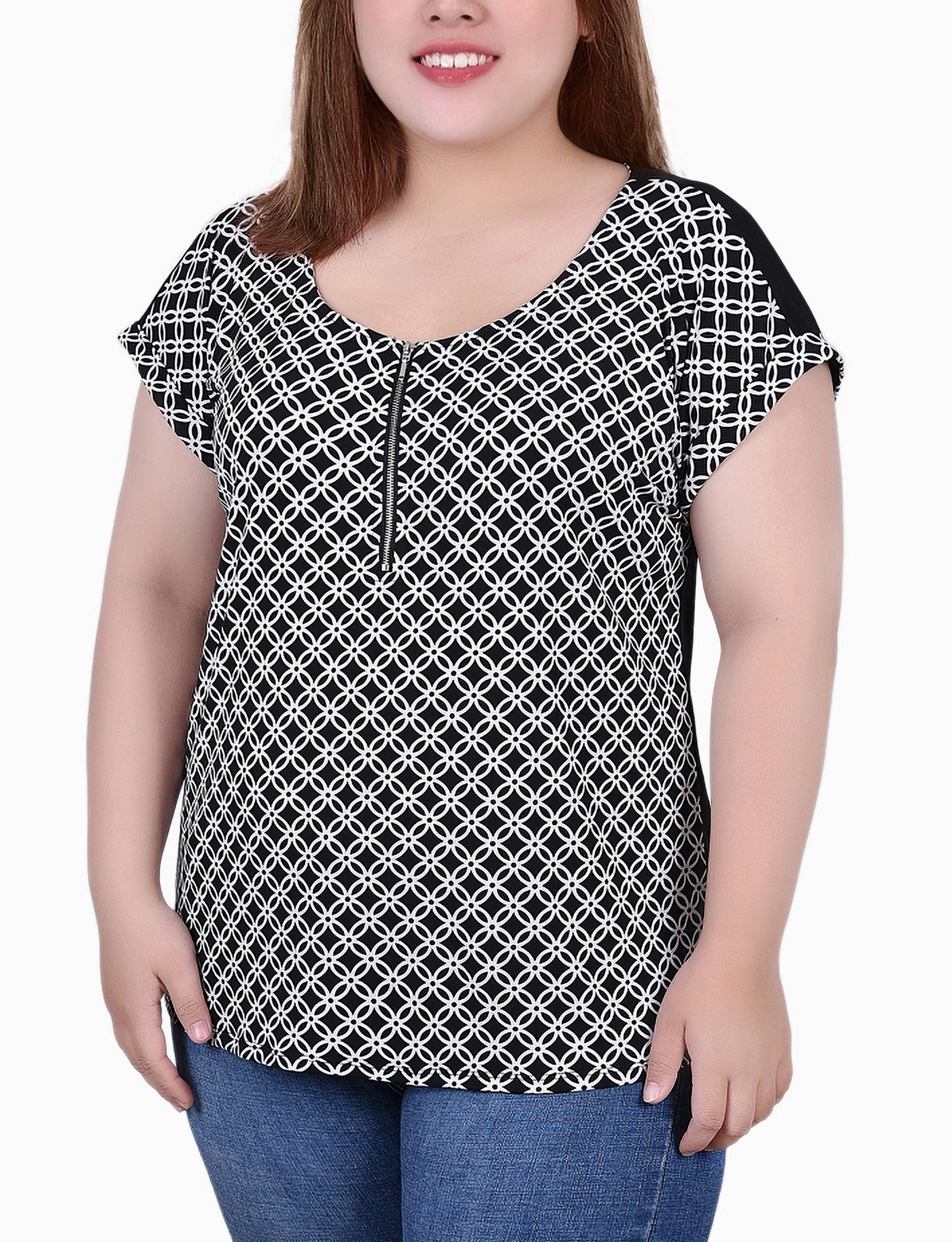 Tall Fit Plus Size Short Sleeve 1/2 Zip Knit Top
