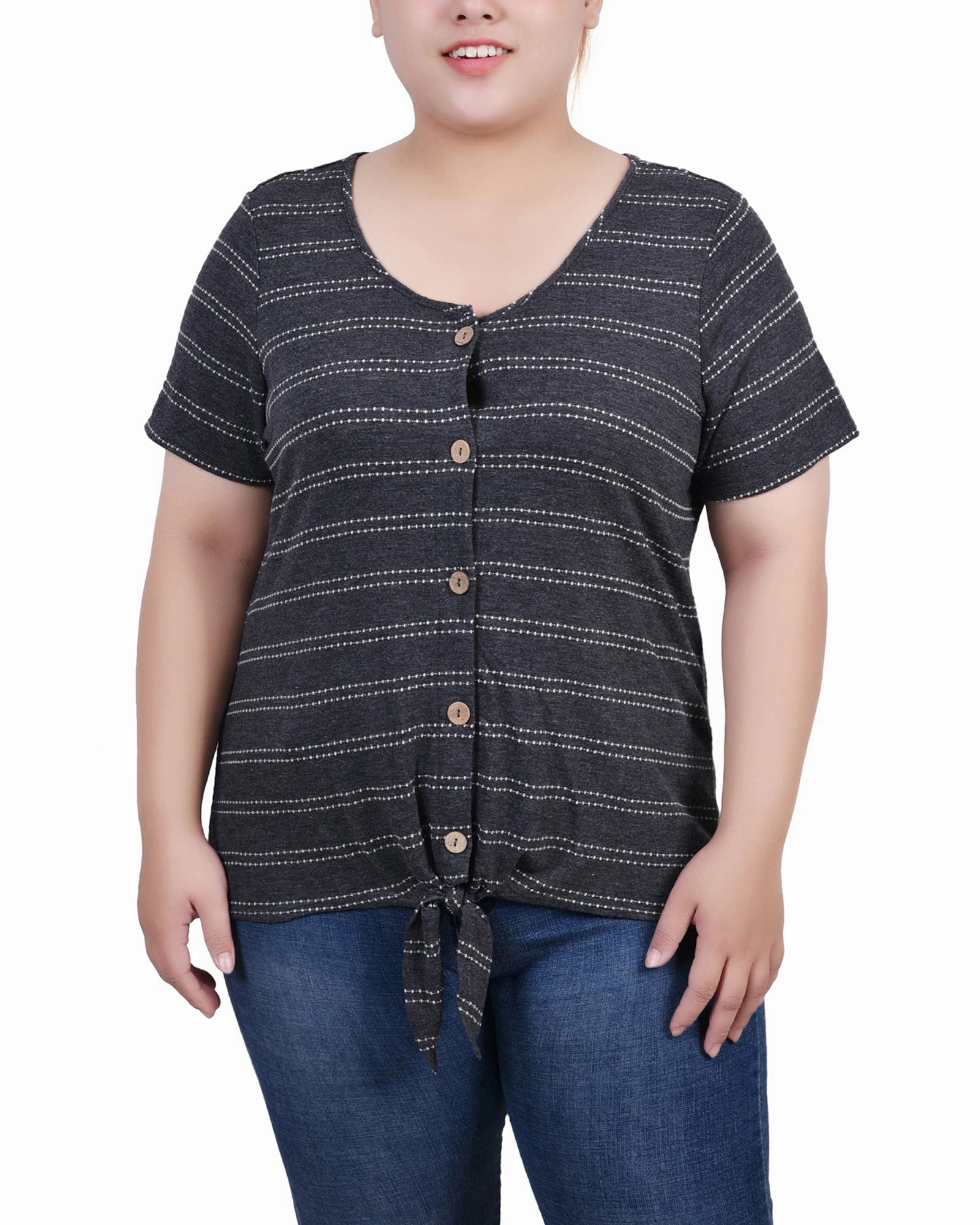 Relax Draping Plus Size Short Sleeve Tie Front Top