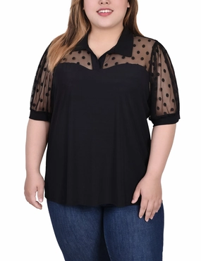 Outfit Core Chic boho dress Plus Size Short Sleeve Top With Dotted Mesh