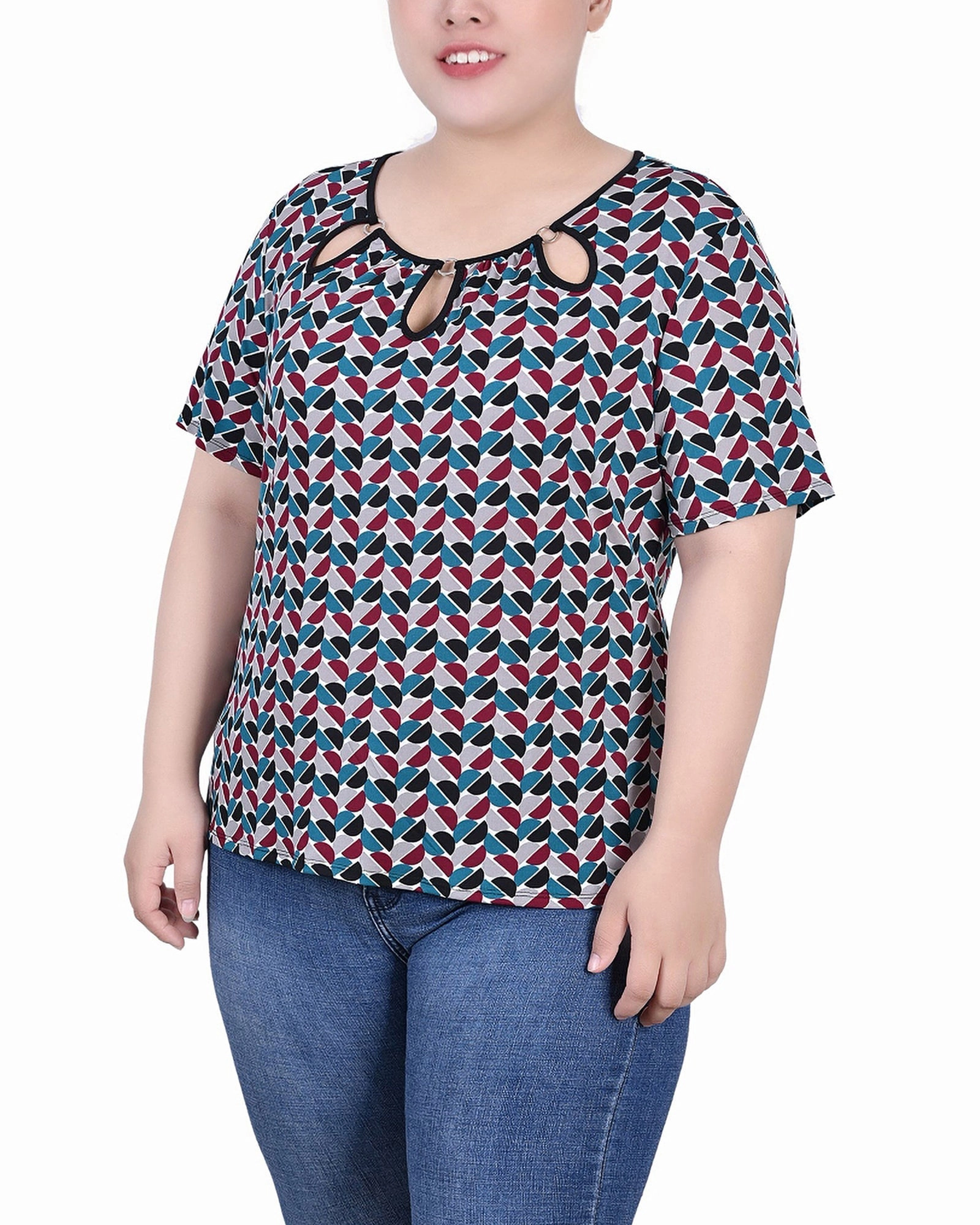 Fresh Mood Plus Size Short Sleeve Top With Ring Details