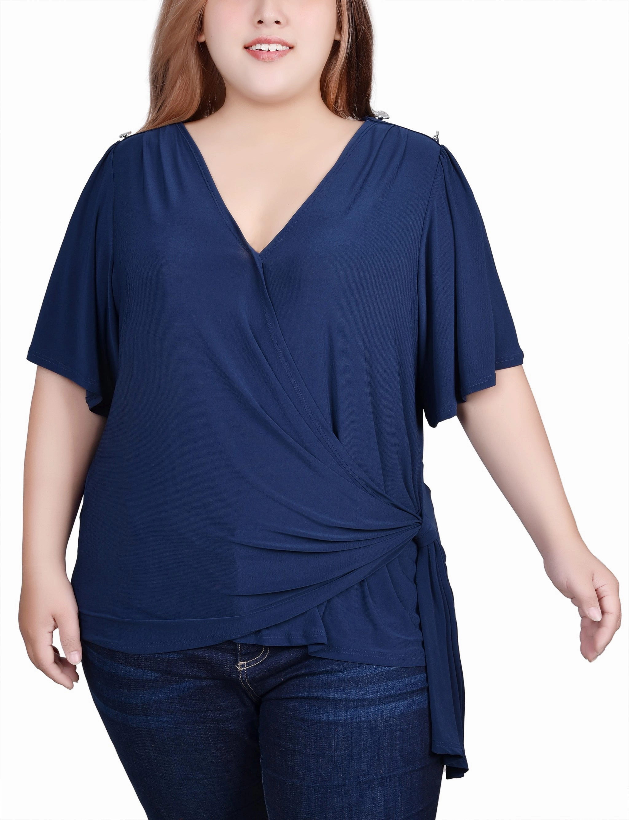 Plus Size Short Sleeve Wrap Top Fashionable Wear Weekend Favorite