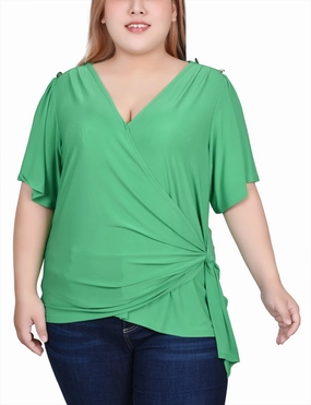 Day Outfit Lightweight-Layer Plus Size Short Sleeve Wrap Top