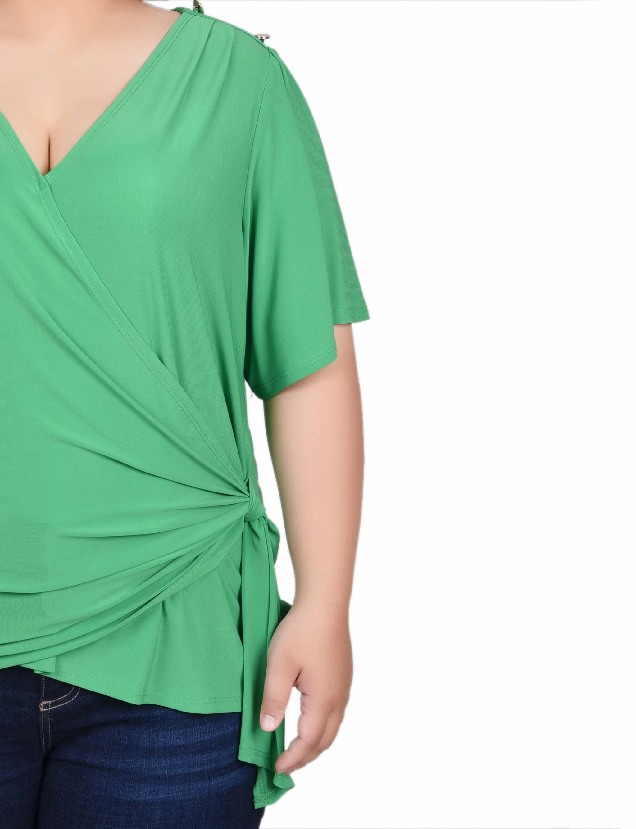 Plus Size Short Sleeve Wrap Top Soft Mesh