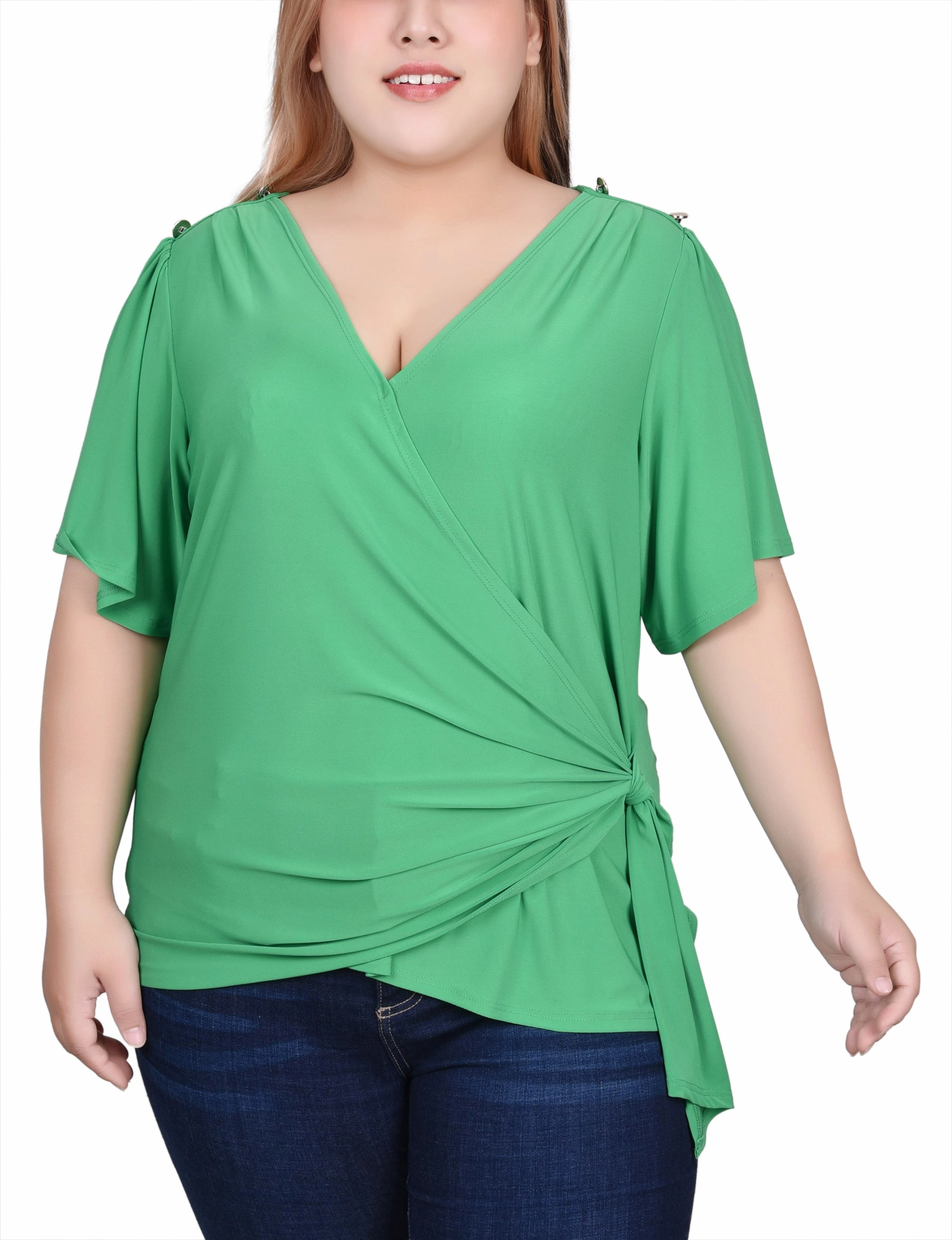 Day Outfit Lightweight-Layer Plus Size Short Sleeve Wrap Top