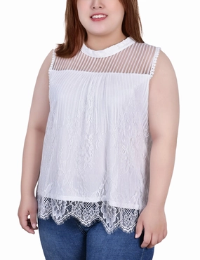 Plus Size Sleeveless Mock Neck Lace Top Clean Aesthetic