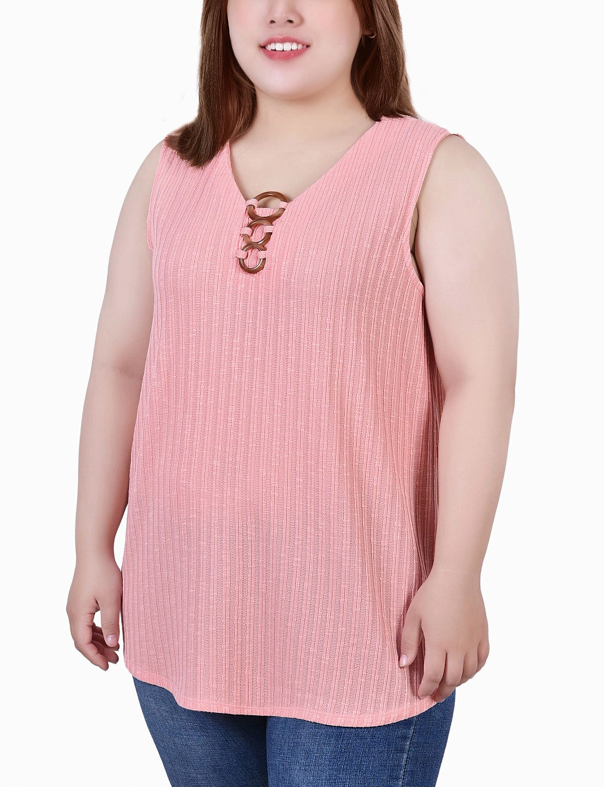 Autumn-Season Plus Size Sleeveless Ribbed Top With Triple Rings