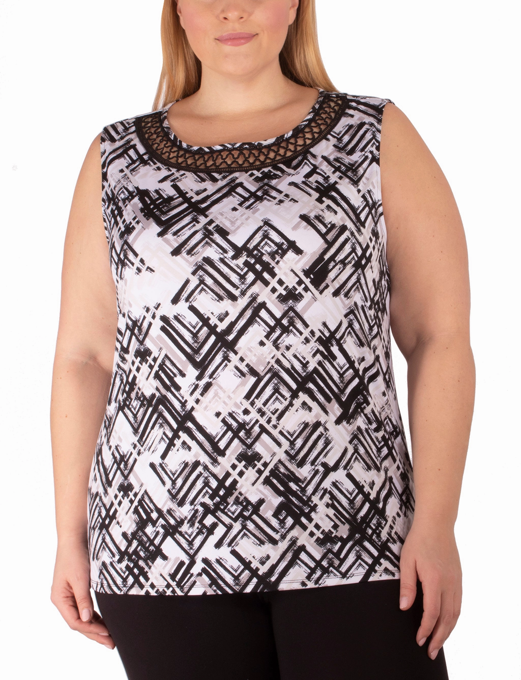 Plus Size Sleeveless Top With Crochet Neckline All Daywear