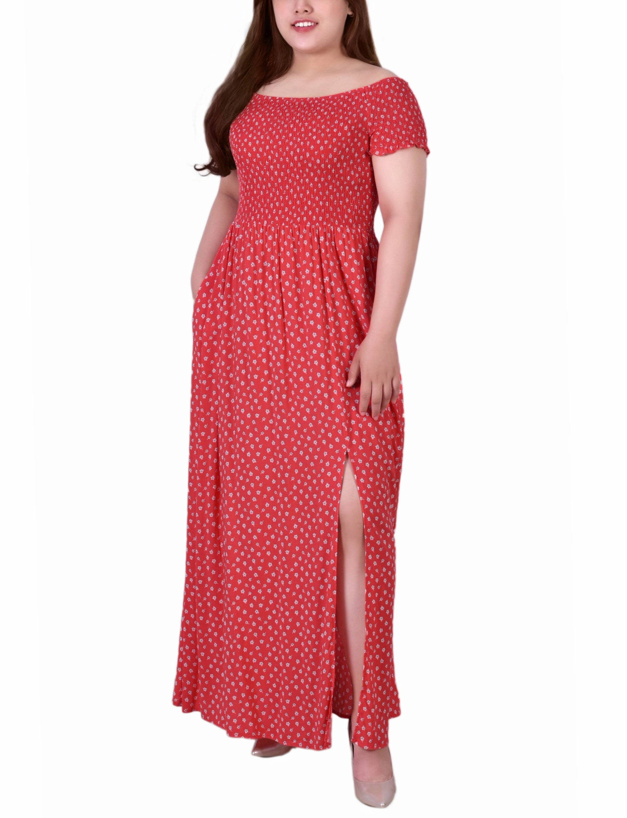 Casual Silhouette Plus Size Smocked Bodice Maxi Dress