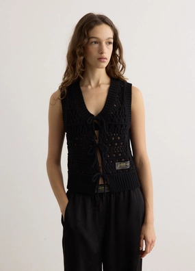 Cotton Mix Tie String Vest FineGauge Knit