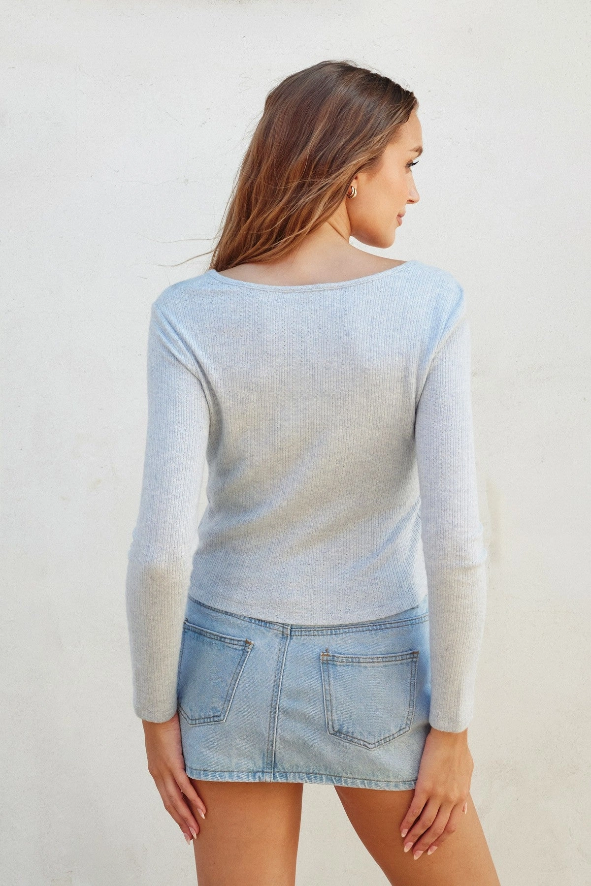 Pointelle Button Down Cardigan - Baby Blue Relaxed Neckline Cold Day Fashion