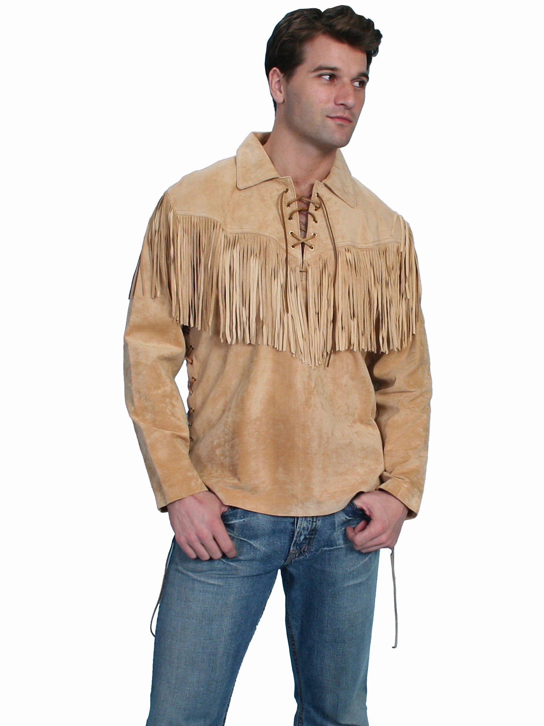 Scully Leather Mens Western Trapper L/S Fringe Shirt Bourbon Durable Material