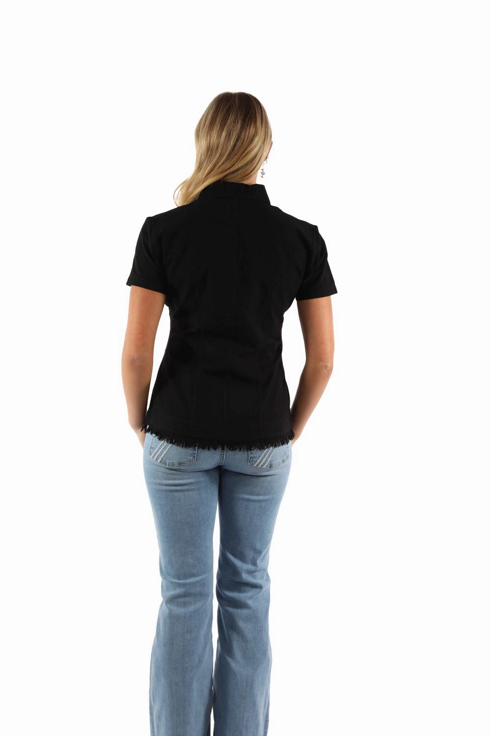 Scully Womens Cantina Soutach Black 100% Cotton S/S Blouse Breathable Lining Weekend Vibes