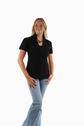 Versatile Clothing Travelers Choice Scully Womens Cantina Soutach Black 100% Cotton S/S Blouse