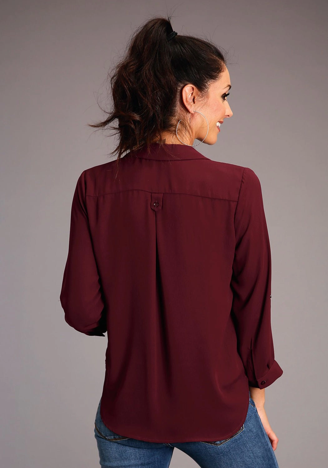 No Bulk Layering System Stetson Womens Wine Polyester Open V S/S Shirt