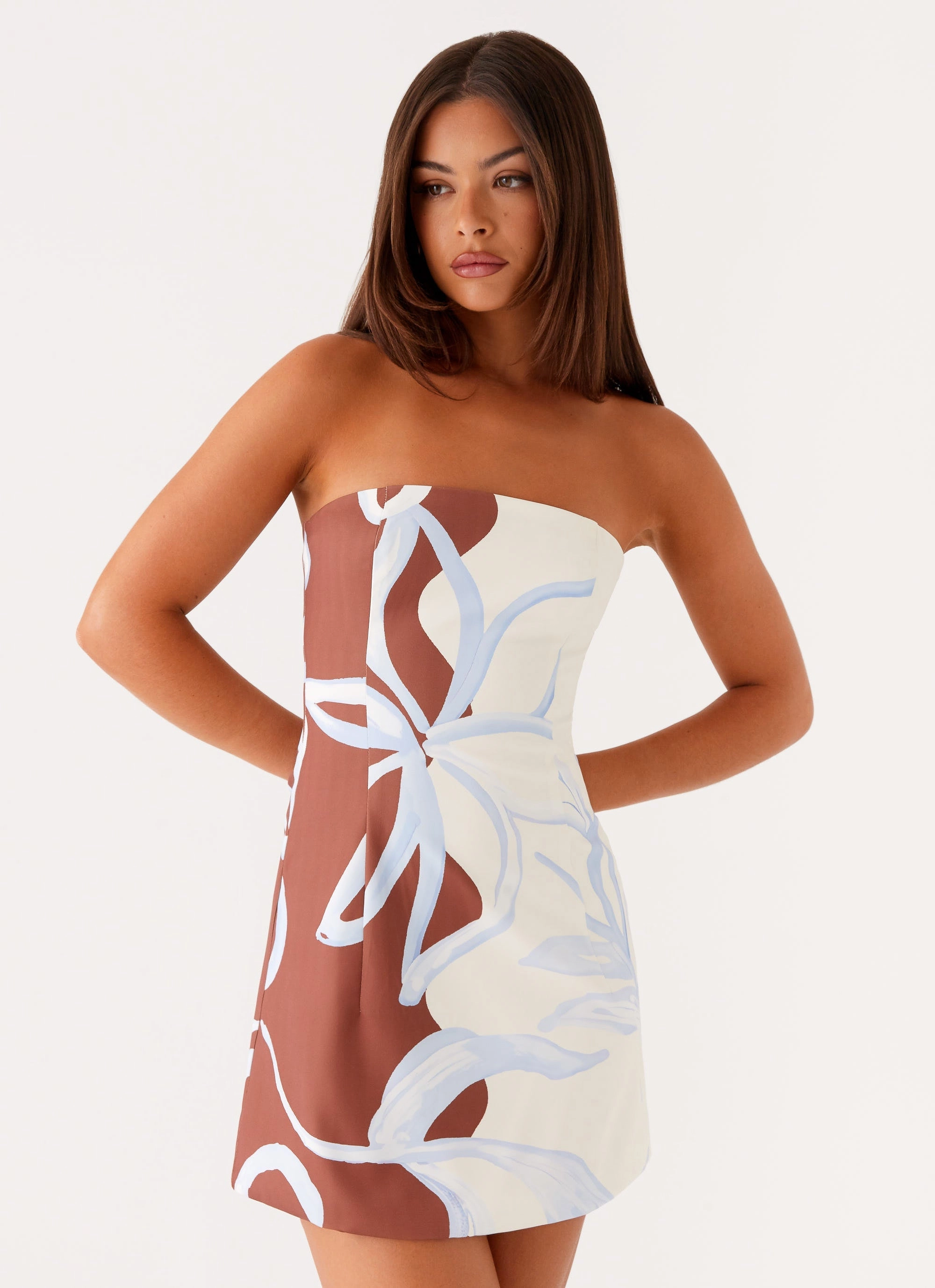 Kind Glow Denby Strapless Mini Dress - Bloom Wave Print
