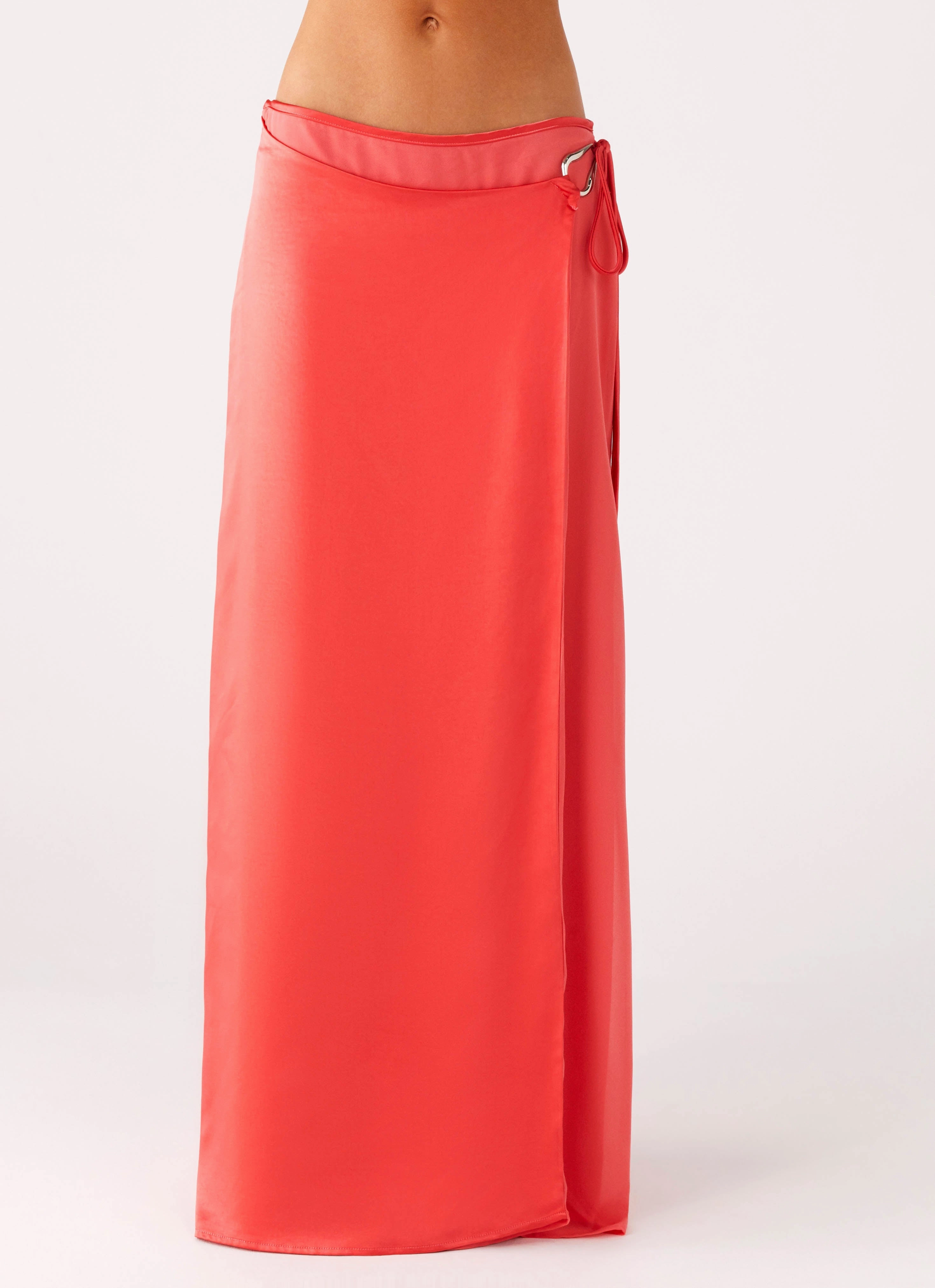 Daily Style Pollie Wrap Maxi Skirt - Coral