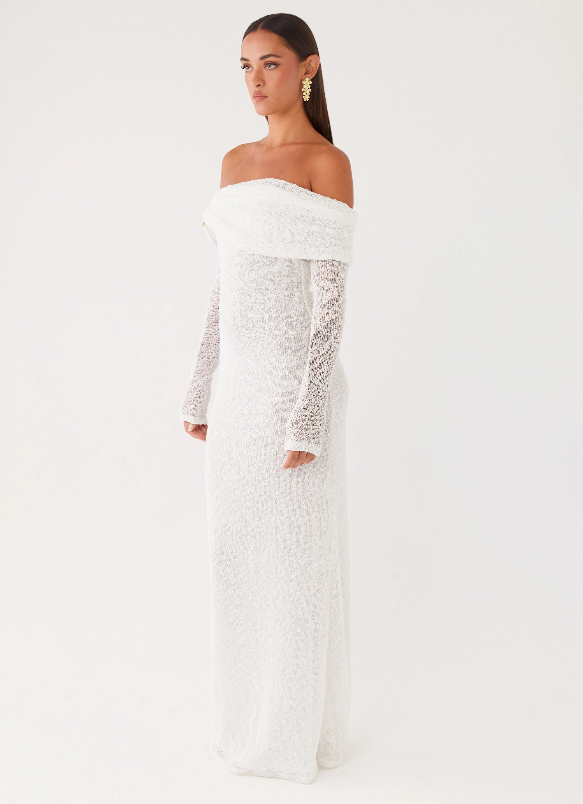 Formal Style Pollyanna Knit Hardware Maxi Dress - Ivory