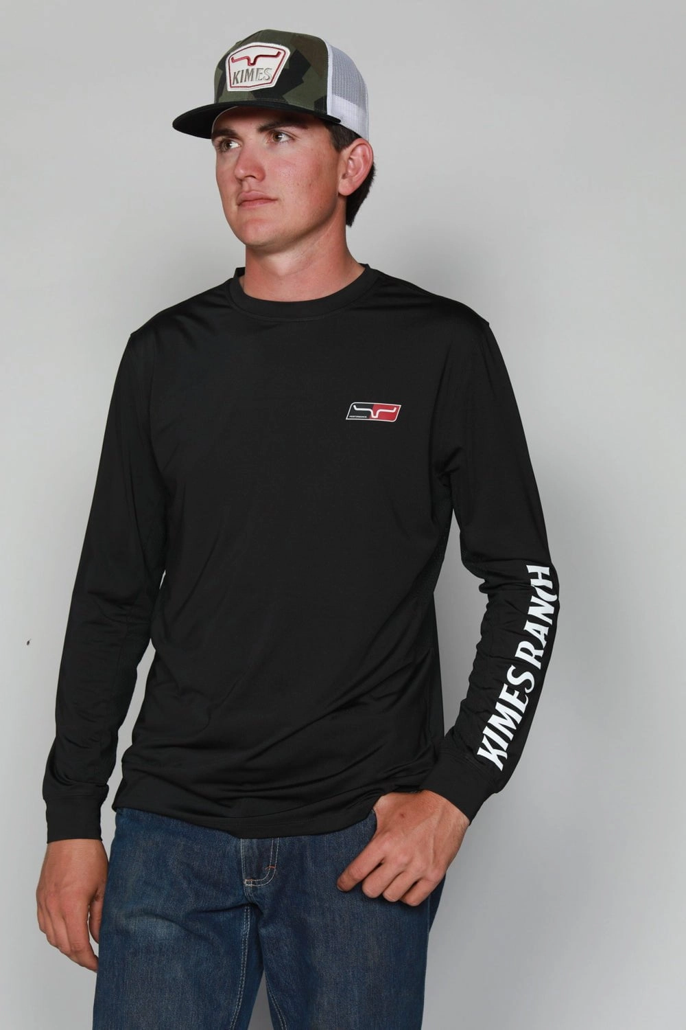 Coastal Vibes Button front Kimes Ranch Mens K1 Tech Tee Black Polyester Blend L/S T-Shirt