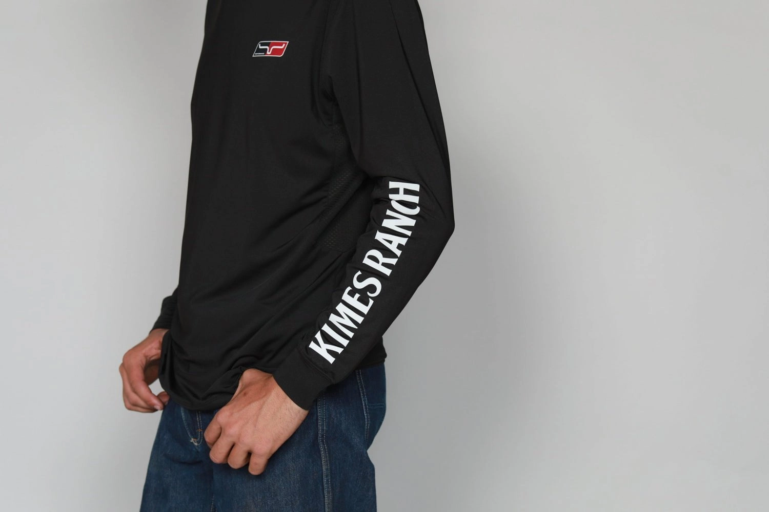 Laser Cut Edge Detail Kimes Ranch Mens K1 Tech Tee Black Polyester Blend L/S T-Shirt