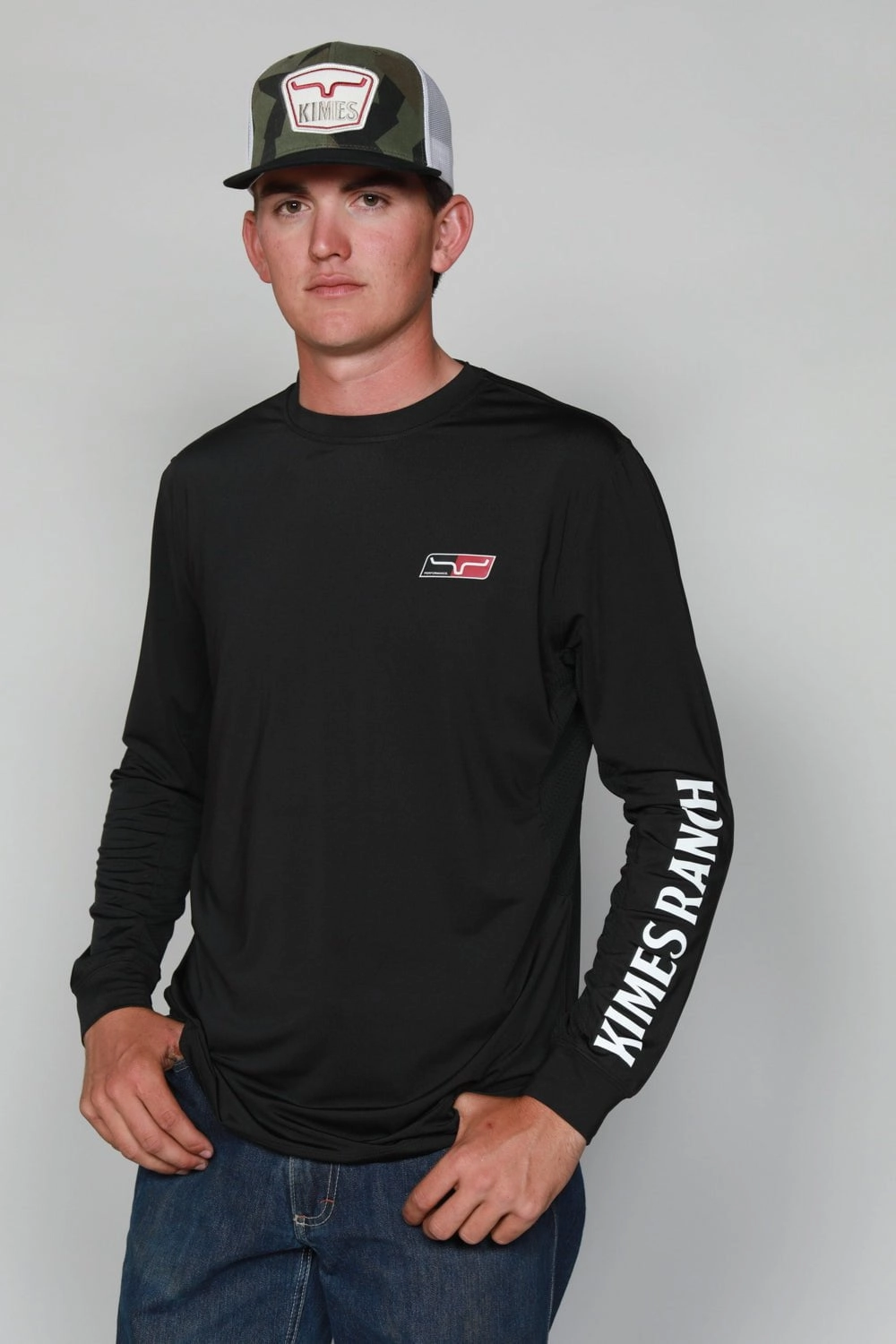 Sustainable Material Social Meetup Kimes Ranch Mens K1 Tech Tee Black Polyester Blend L/S T-Shirt