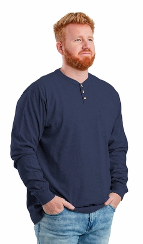 Ultra Soft Interior Berne Mens Navy Cotton Blend Heavyweight Henley L/S