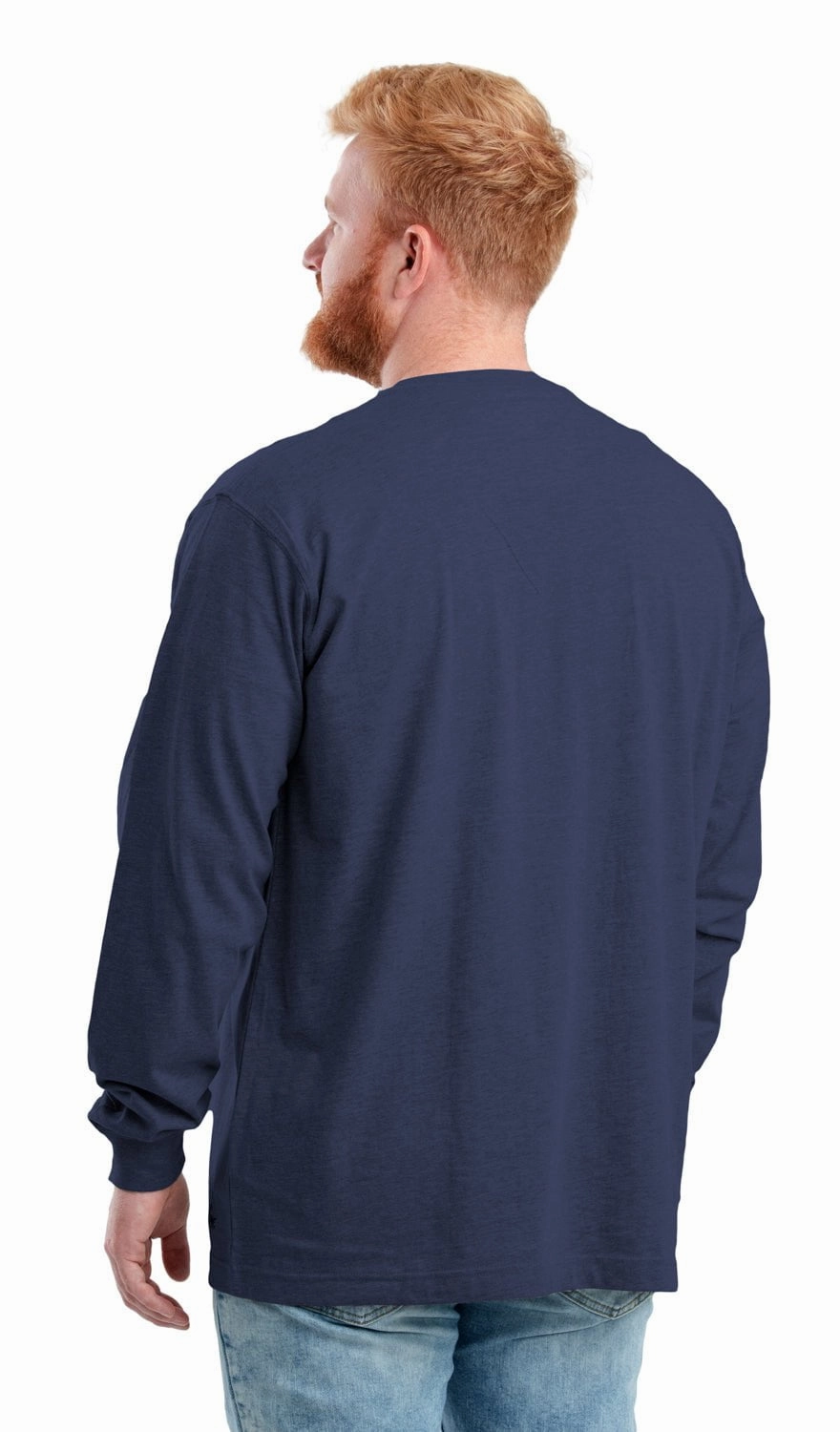 Double Needle Hemming Berne Mens Navy Cotton Blend Heavyweight Henley L/S