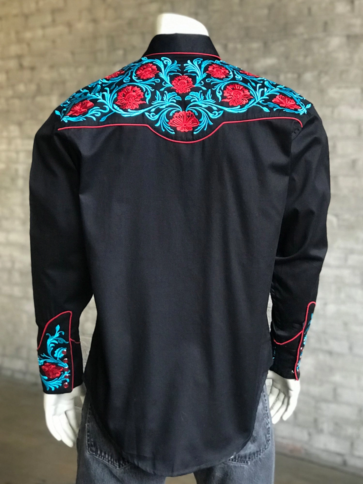 Lounge Wear Compact Packing Rockmount Mens Black 100% Cotton Red Floral Vintage Turquoise L/S Shirt