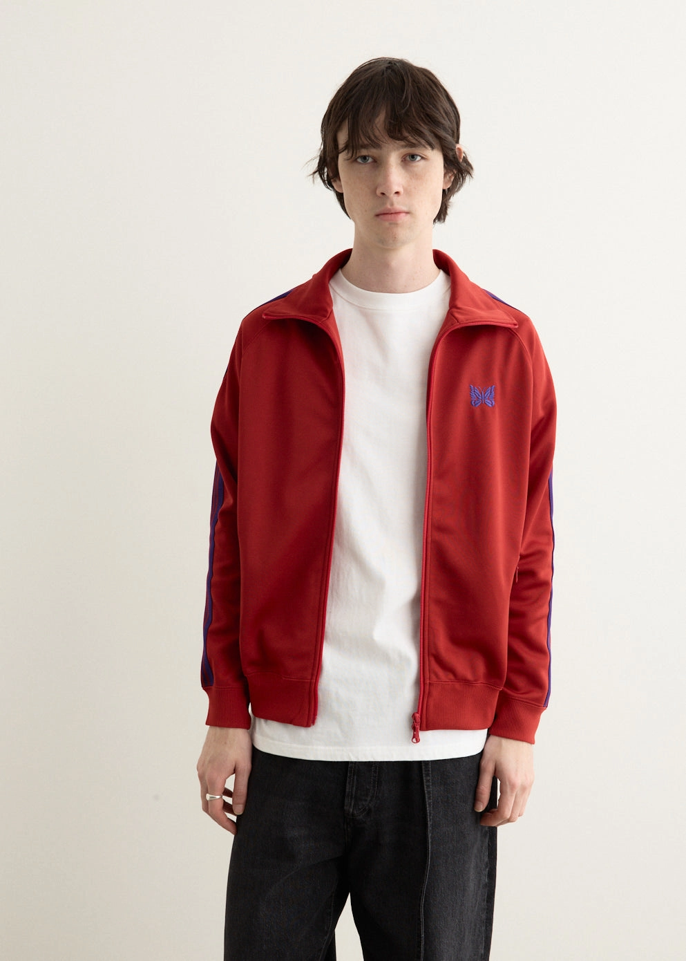 Plaid Design Reinforced Shoulder Padding Poly Smooth Track Jacket