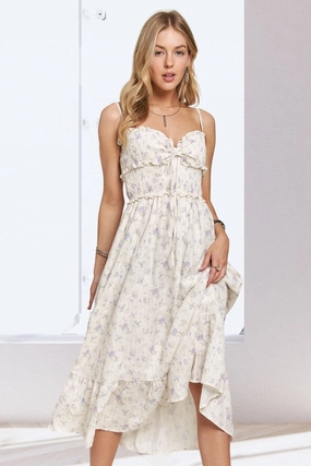 Formal dinner wear Calm Outfit MALINA RUFFLED SMOCKING TOP FLORAL MIDI DRESS