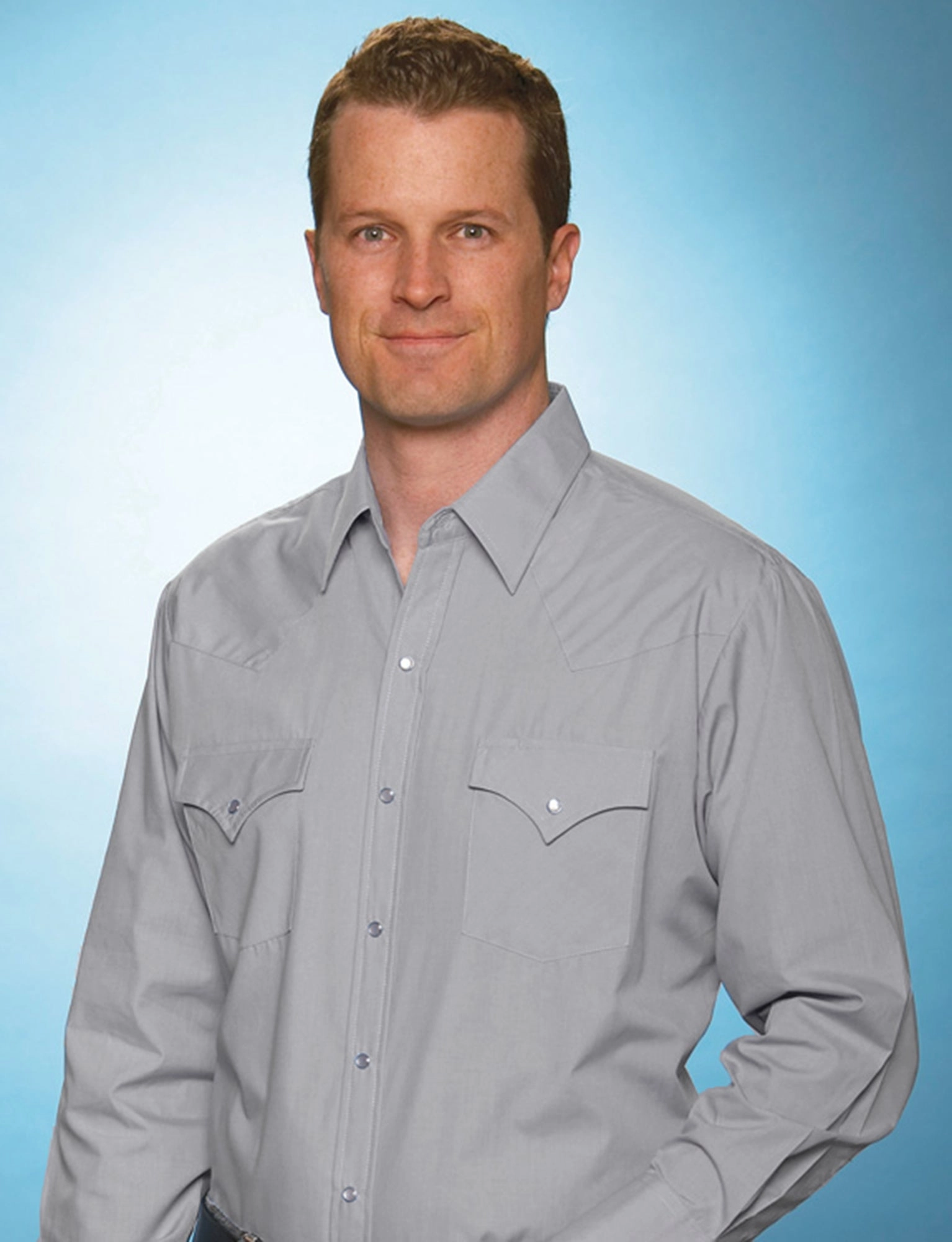 Hidden Button Placket Ely & Walker Mens Solid Gray Western Shirt L/S Poly/Cotton