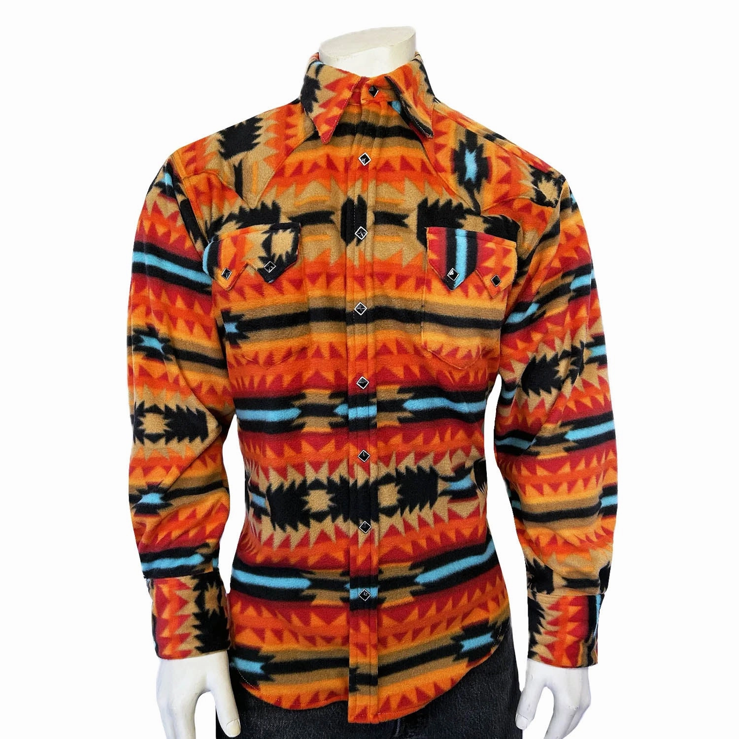 Anti Cling Fabric Eye-Catching Pattern Rockmount Mens Native Pattern Western Red/Black Fleece L/S Shirt