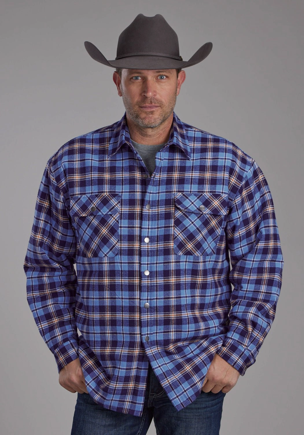 Stylish Design Subtle pattern Roper Mens 2205 Sherpa Lined Blue 100% Cotton L/S Shirt