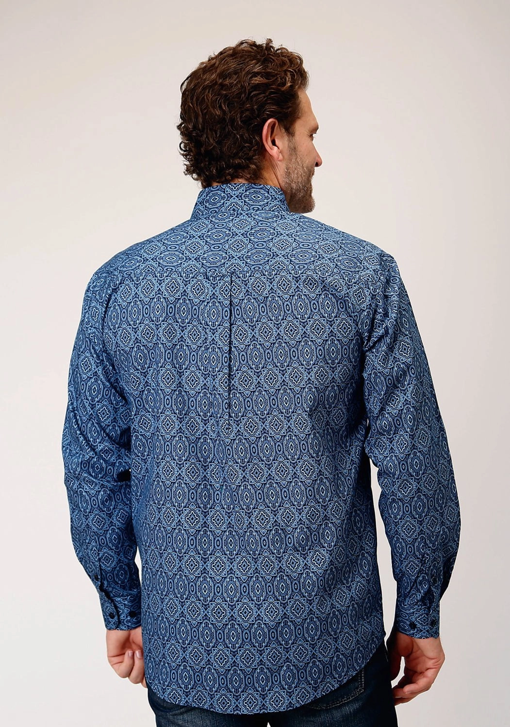 Roper Mens Medallion Paisley Blue 100% Cotton L/S Shirt Anti Pilling Surface