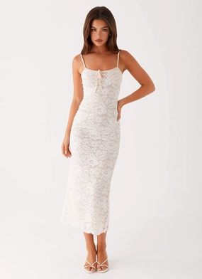 Sharp Style Timeless Look Wear Postcards Lace Midi Dress - Ivory