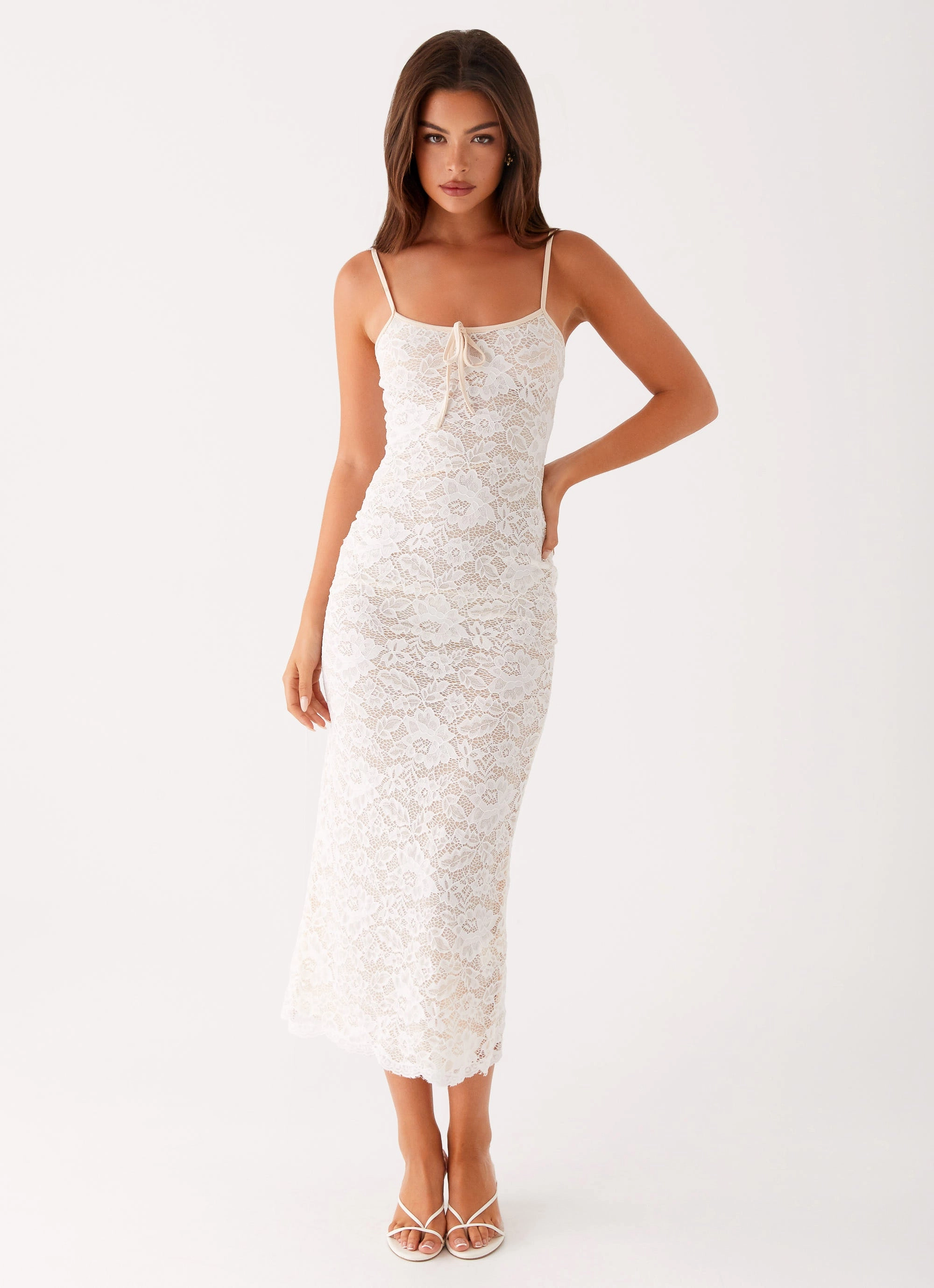 Sharp Style Timeless Look Wear Postcards Lace Midi Dress - Ivory