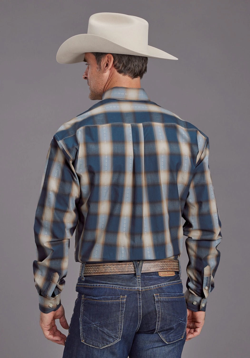 Tropical theme Cozy Feel Stetson Mens Vintage Dobby Blue 100% Cotton 1 Pkt L/S Shirt