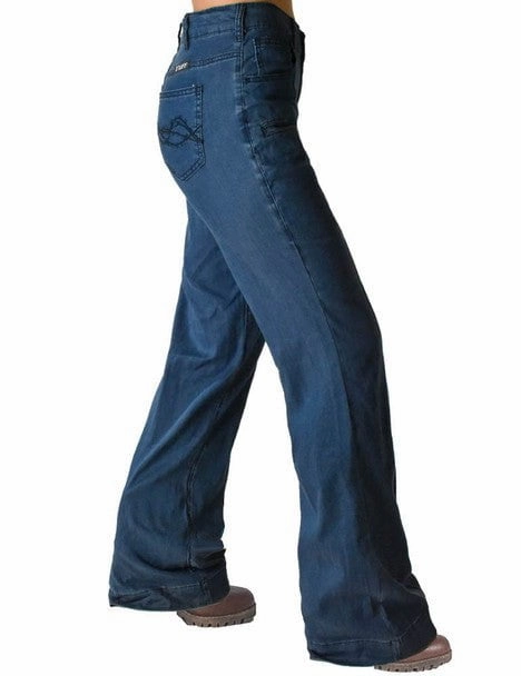 Casual Cool Cowgirl Tuff Womens UltraBreathe Wide Leg Dark Wash Lyocell Jeans