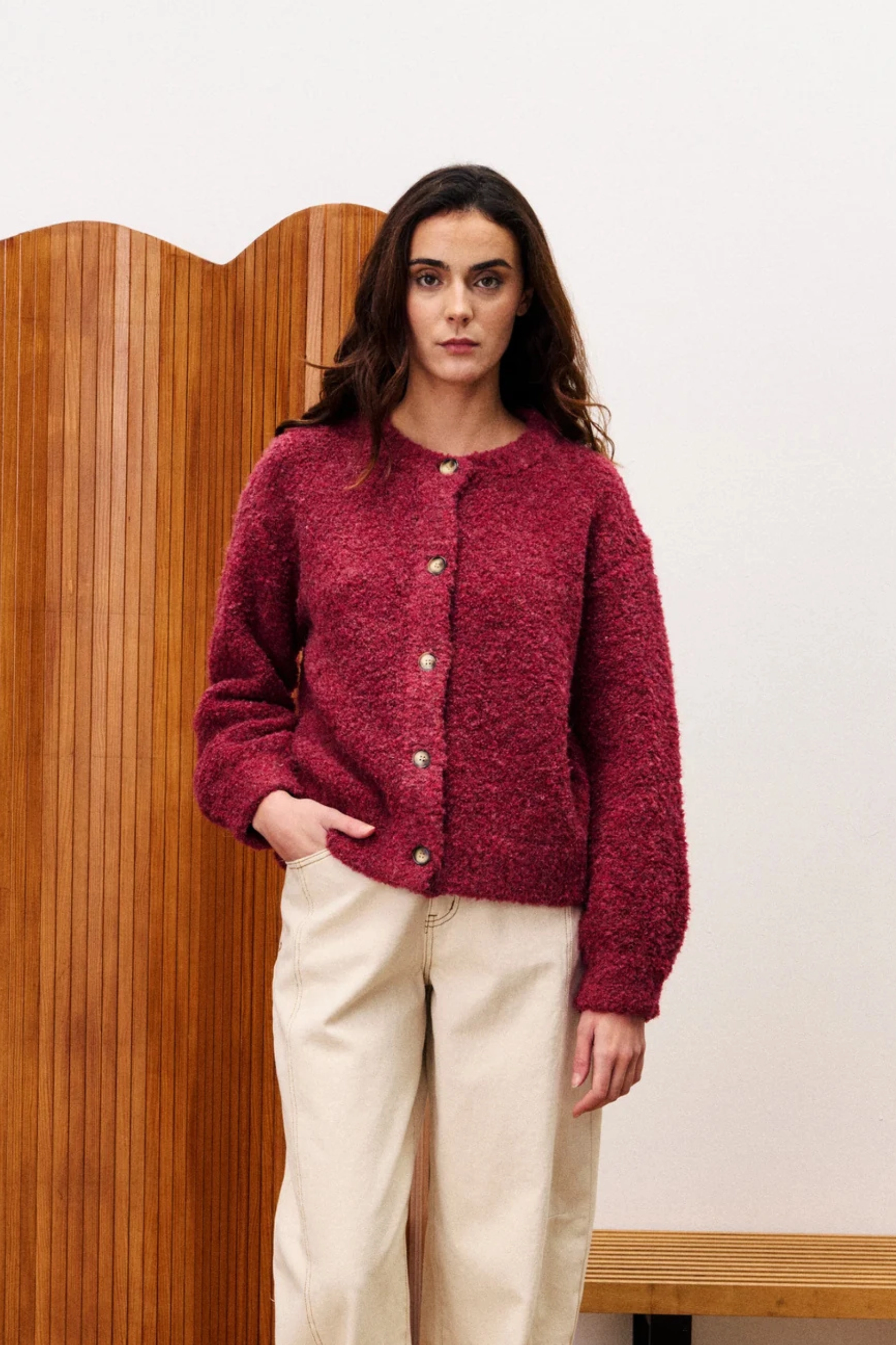 FRNCH Selkirk Cardigan - Bordeaux Double Layered Collars