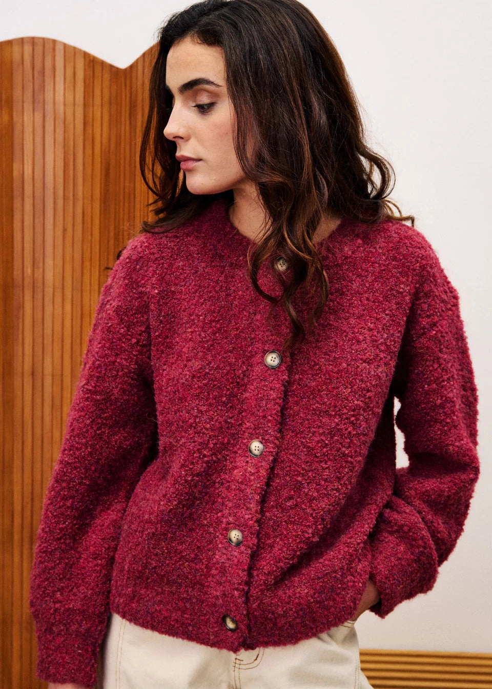 FRNCH Selkirk Cardigan - Bordeaux Casual Knit Style