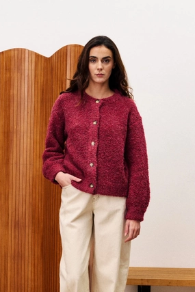 FRNCH Selkirk Cardigan - Bordeaux Double Layered Collars