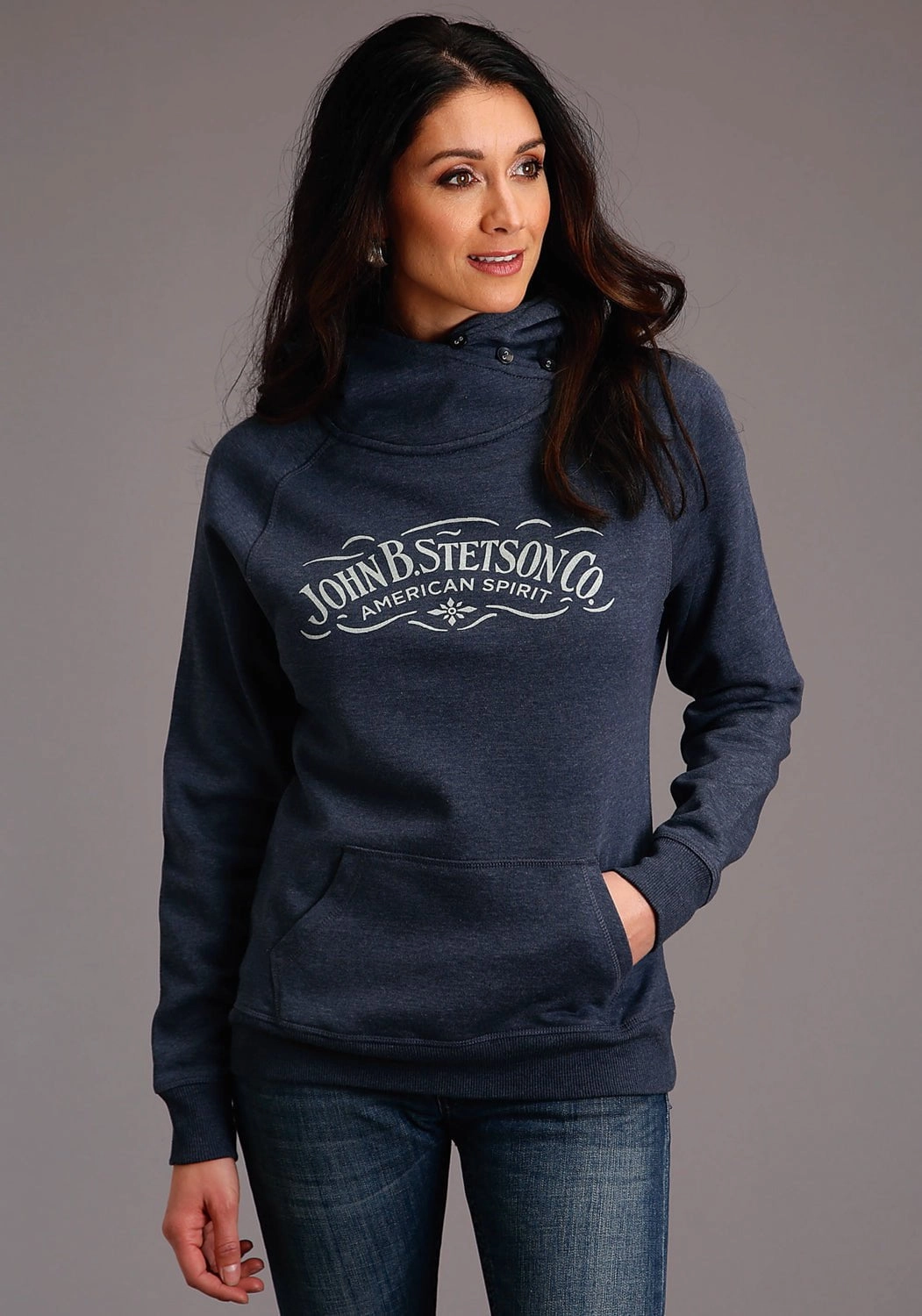 Versatile Style Chic Knit Stetson Womens Heather Navy Cotton Blend American Spirit Hoodie