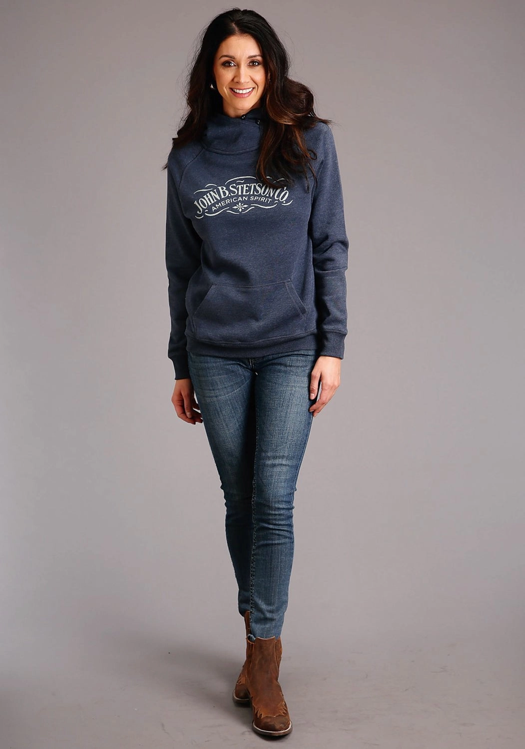 Stetson Womens Heather Navy Cotton Blend American Spirit Hoodie Cozy Style Wear