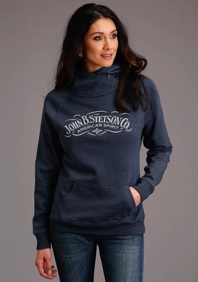 Stetson Womens Heather Navy Cotton Blend American Spirit Hoodie Premium Knitwear